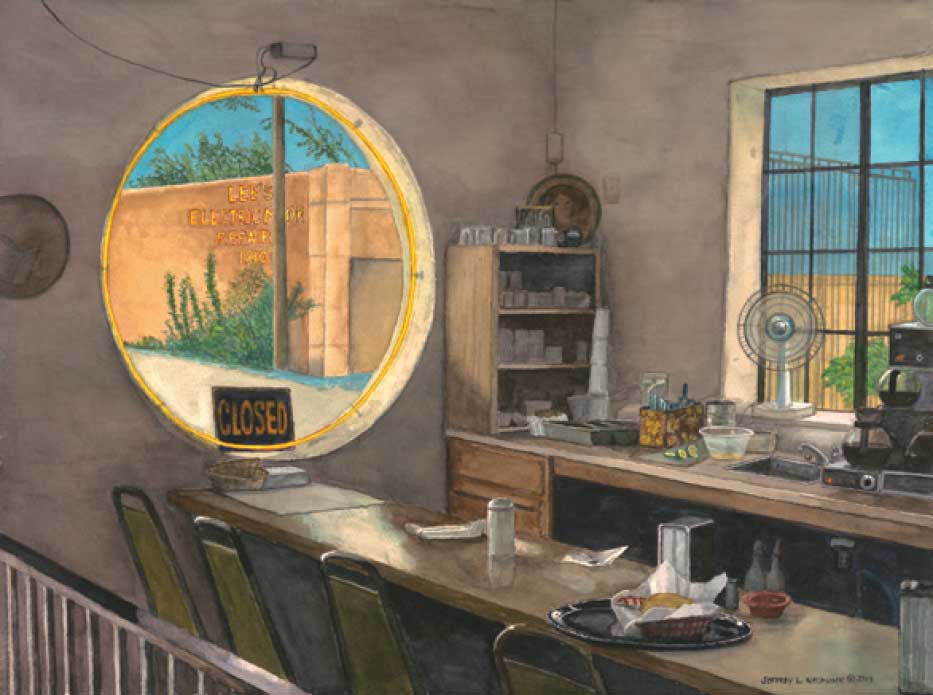 The Red Ball Café, Albuquerque, NM, painted by Jeffrey L. Neumann
