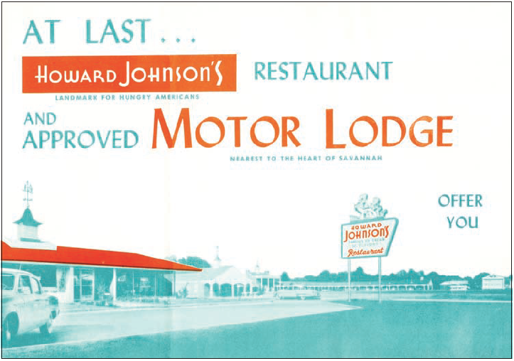 Image from a brochure for the Howard Johnson’s Motor Lodge in Savannah, Georgia, 1954