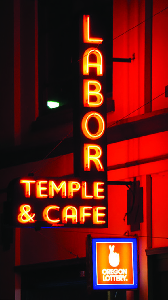 Labor Temple & Cafe neon sign, Astoria, Oregon