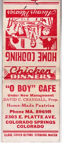 O Boy Cafe matchbook cover