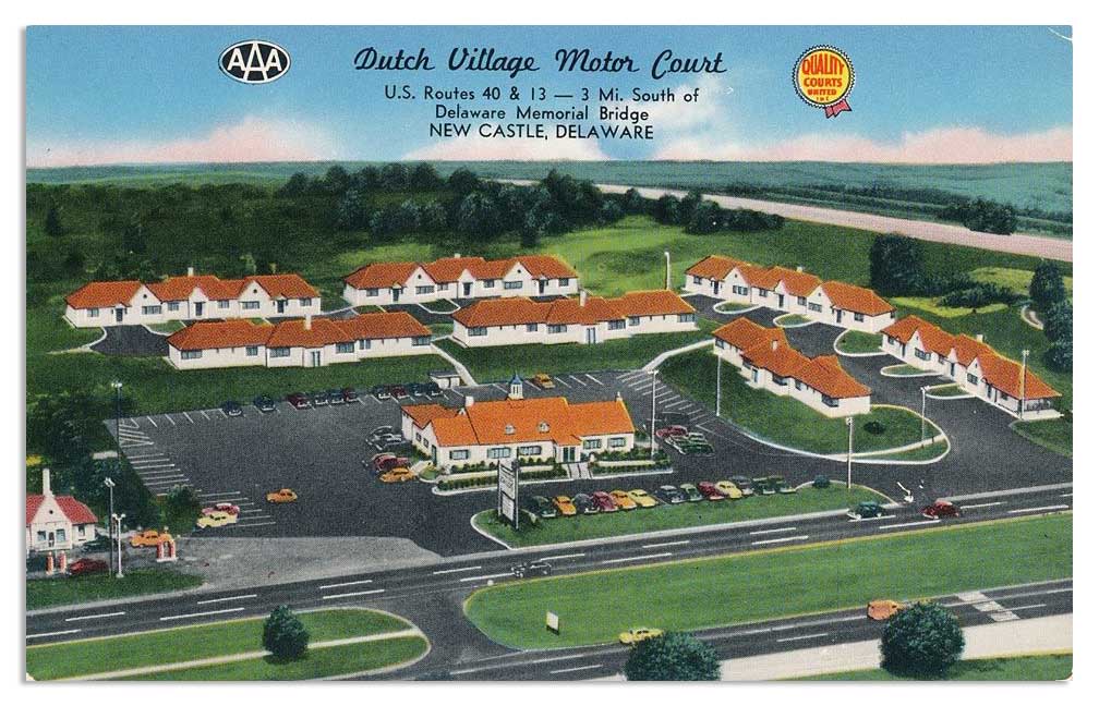 Dutch Village Motor Court, New Castle, Delaware, vintage postcard