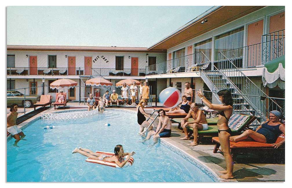 DR. PATRICK’S POSTCARD ROADSIDE: “Motel Postcard Pool Pose” in Wildwood, New Jersey.