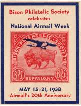 Label for 1938 National Airmail Week celebrated by the Bison Philatelic Society
