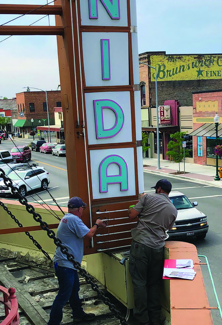 Panida Theater sign being reinstalled