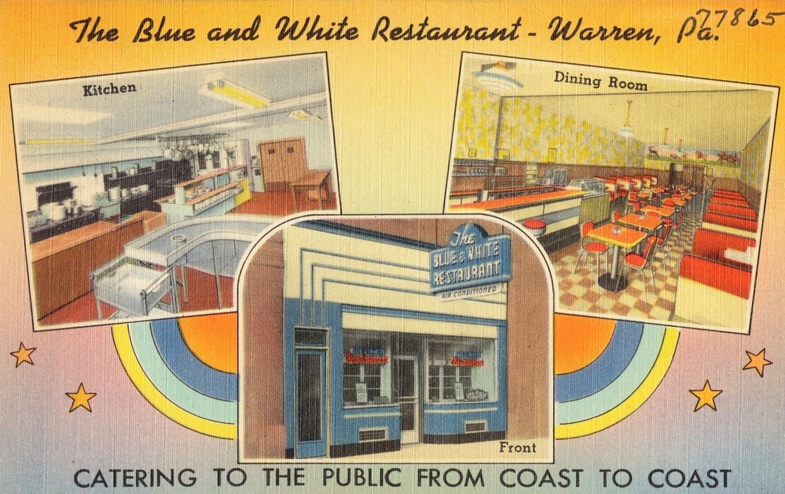 Blue and White Restaurant, Warren, Pennsylvania, vintage postcard