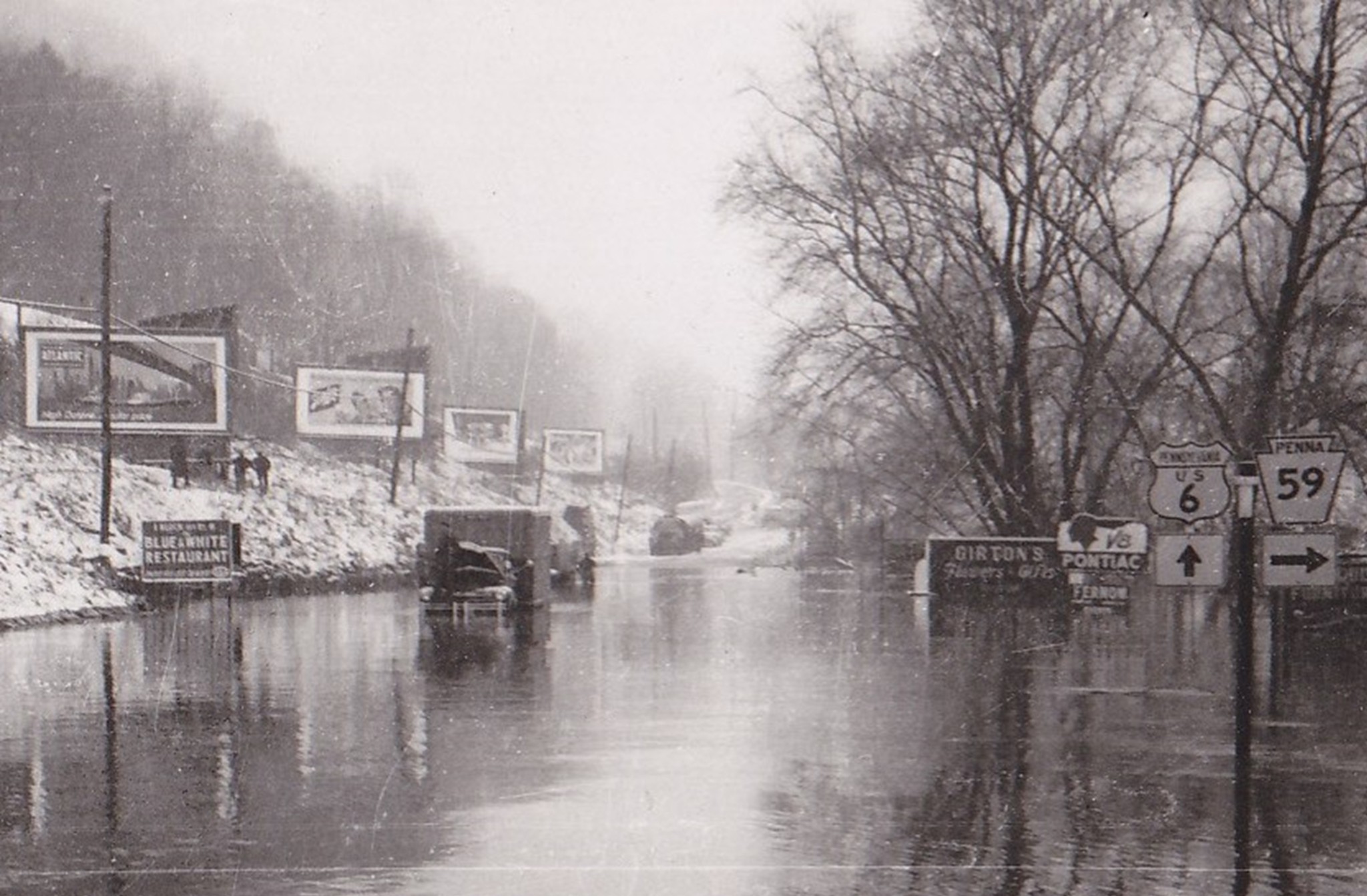 1956 flood, US Route 6 at Rogertown just east of Warren, PA