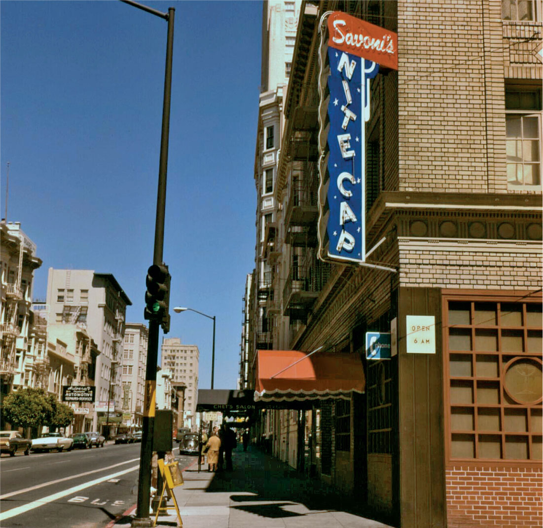 Savoni’s Nite Cap sign - 699 O’Farrell at Hyde, San Francisco
