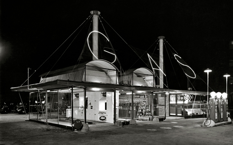 Bertrand Goldberg Gas Station at Night